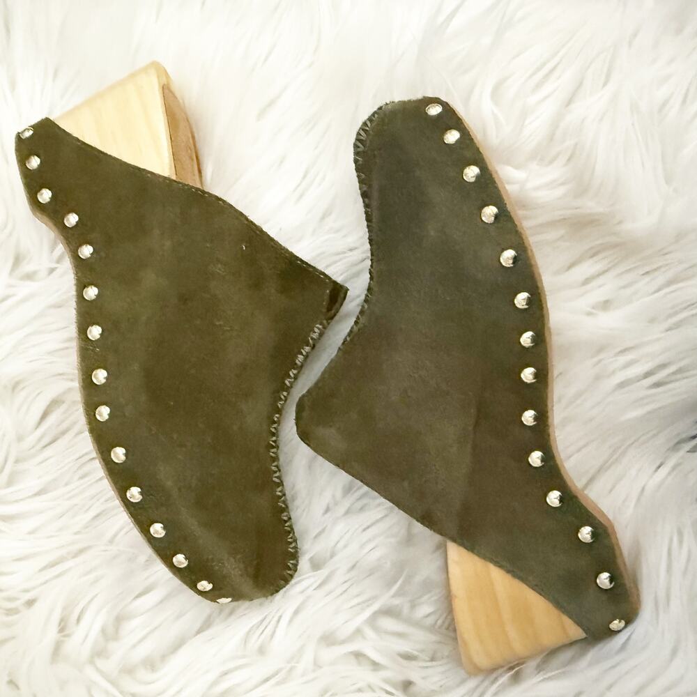 KELSI DAGGER x ANTHROPOLOGIE | Brooklyn Journal Clogs Olive Green Mules | Size 7 - Picture 2 of 9